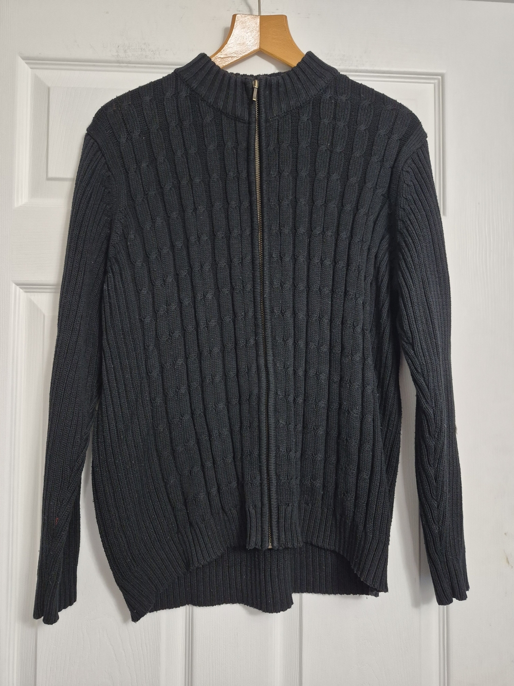 Women's Black Cable-Knit Zip Front Sweater